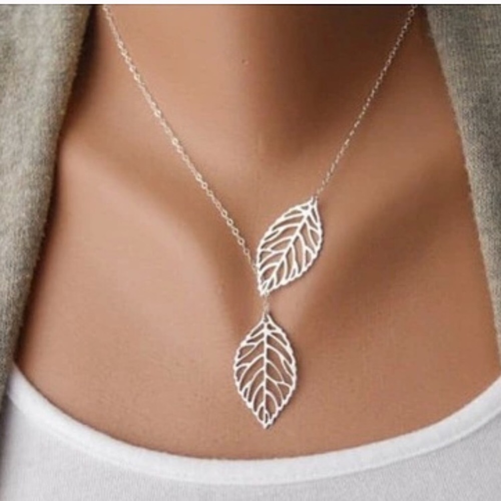 Silver Double Leaf Necklace